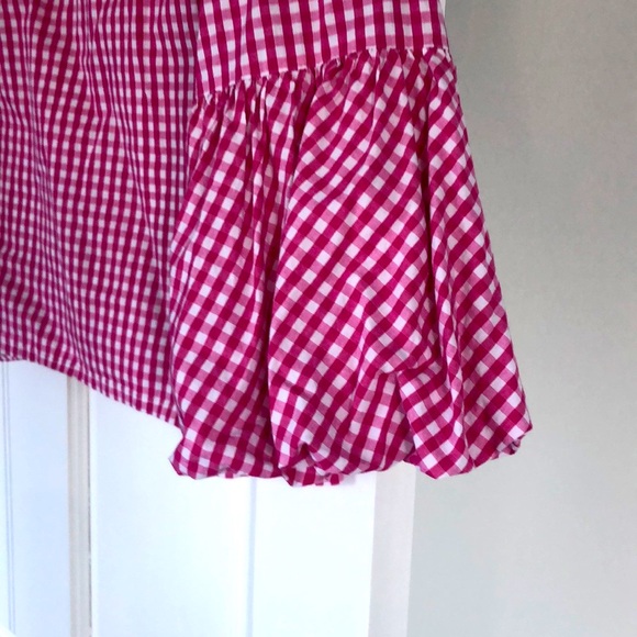 Pretty pink checked blouse with ruffle sleeve L - Picture 6 of 7